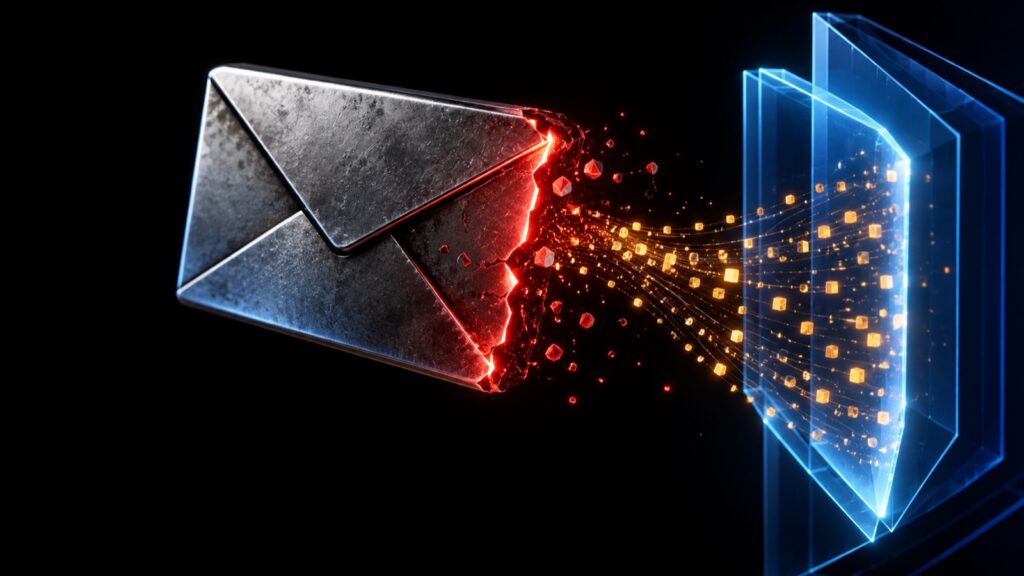 Ilustración conceptual de una brecha en una pasarela de correo electrónico.