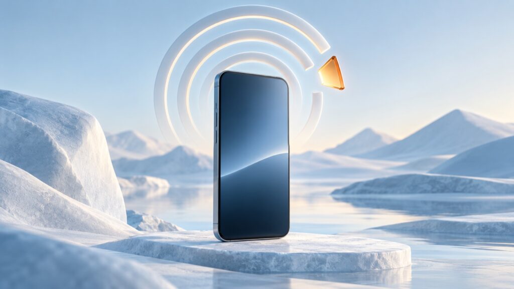 Ilustración conceptual de un teléfono con ondas de señal interrumpidas.